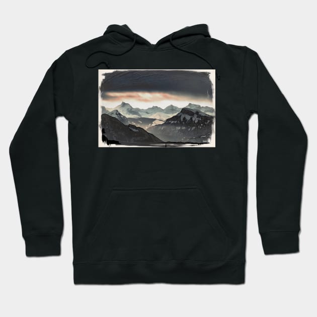 alpine landscape of switzerland / Maléa is looking for the Kobold - children's book WolfArt Hoodie by RaphaelWolf